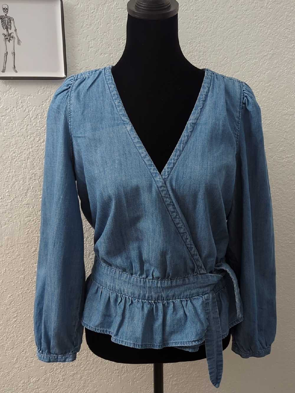 Madewell Light Blue Denim Wrap Blouse with Tie Waist